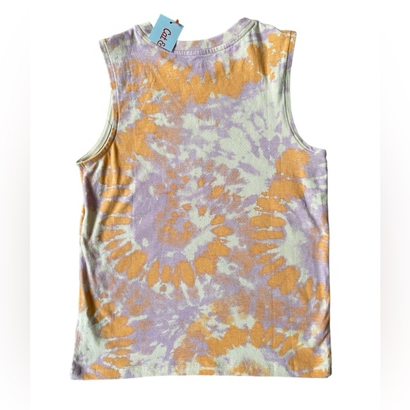 Cat & Jack girls M orange & purple watercolor print stretchy sleeveless tank top - Picture 2 of 7